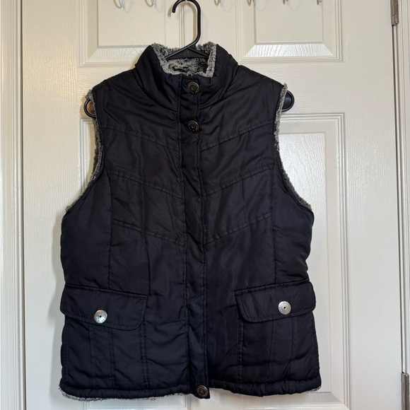 None Jackets & Blazers - Double-Sided Black Quilted Vest with Button Details